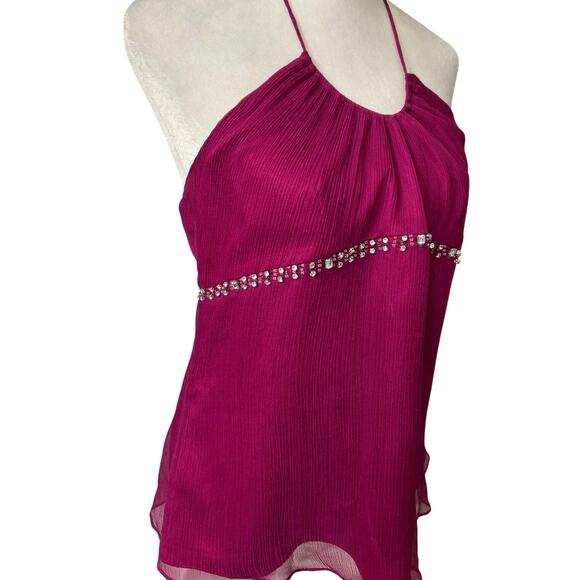 Express Y2K Silk Magenta Pink Embellished Babydoll Halter Top Medium - Picture 5 of 11